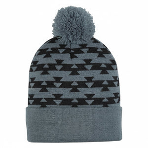 Aztec Pom Beanie - Gray With Black