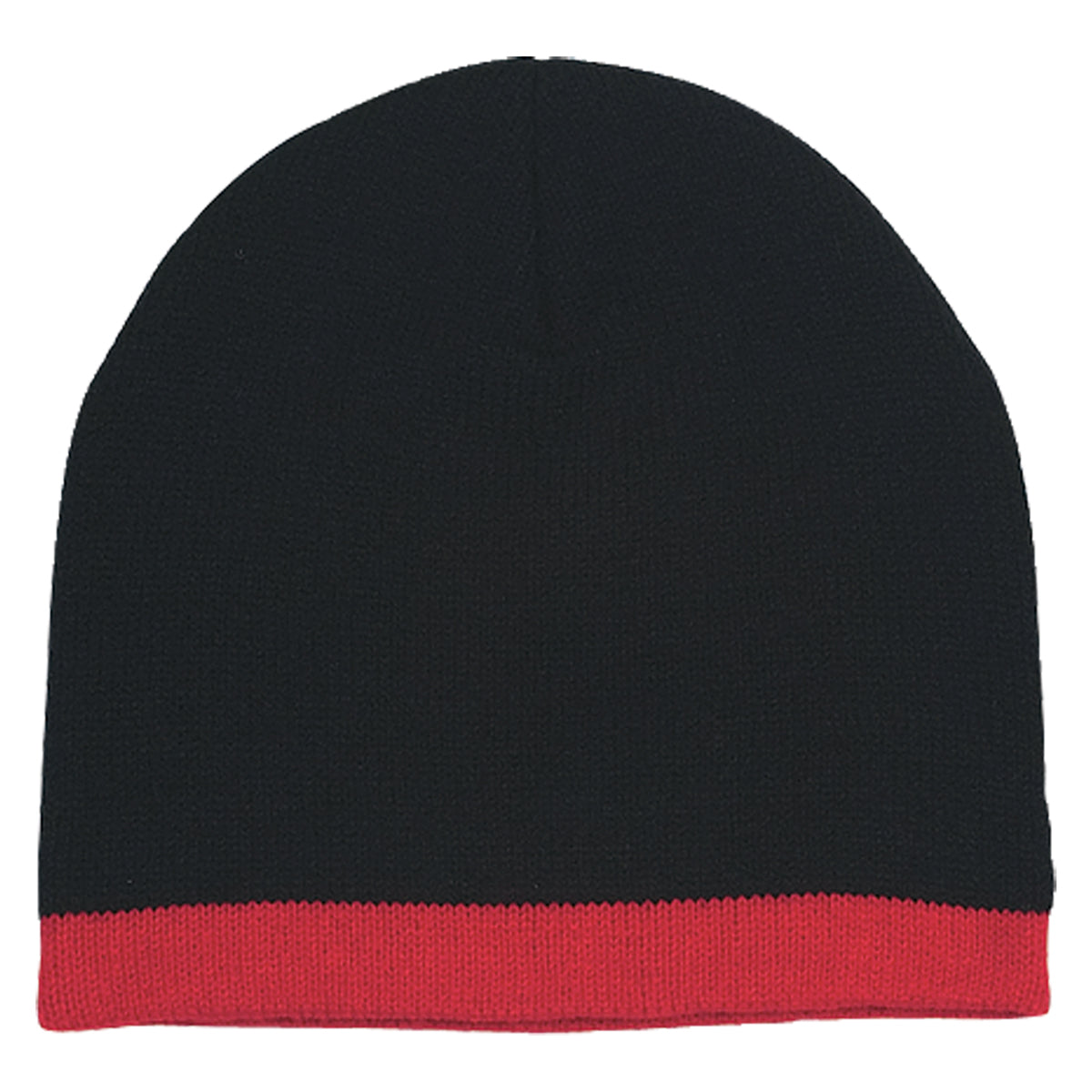 Knit Beanie With Stripe - Black With Red