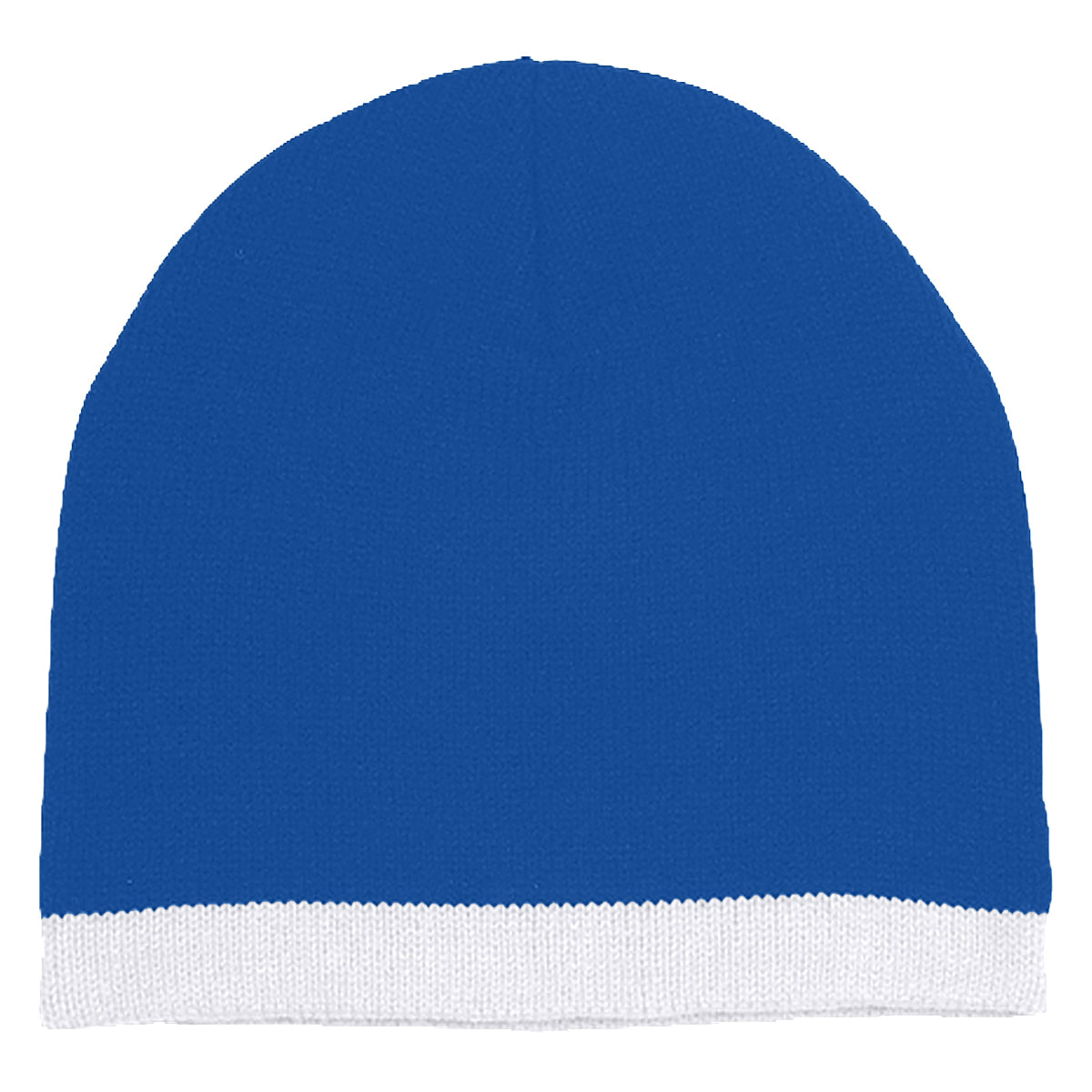 Knit Beanie With Stripe - Royal With White