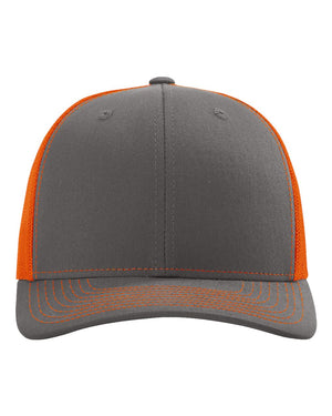 Richardson 112 Adjustable Snapback Trucker Cap - Charcoal/ Orange