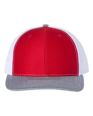 Richardson 112 Adjustable Snapback Trucker Cap - Red/ White/ Heather Grey