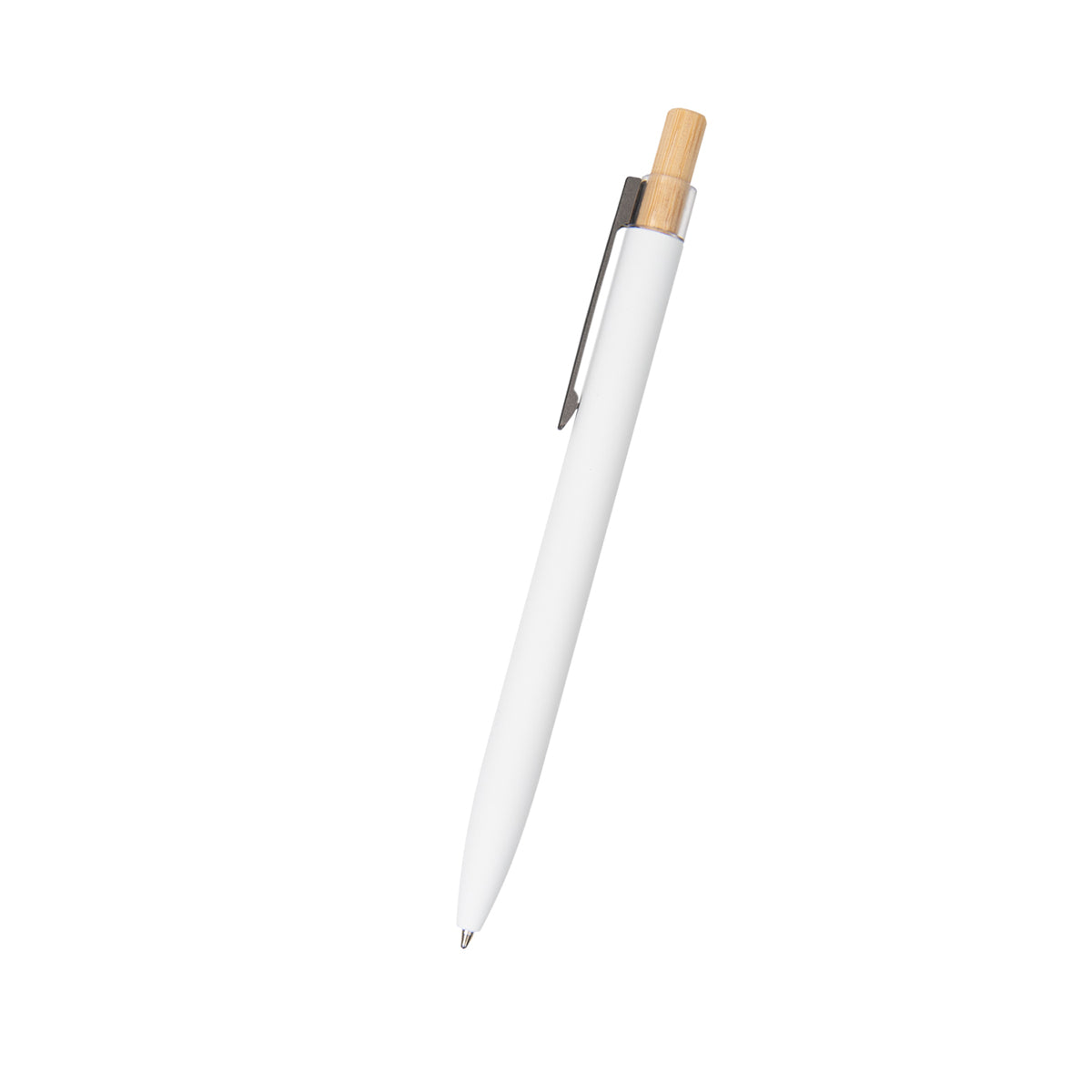 Recycled Aluminum Pen With Bamboo Plunger - White