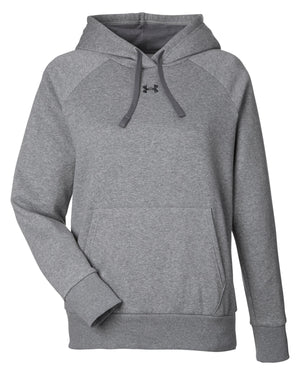 Under Armour Ladies' Rival Fleece Hooded Sweatshirt - Castlerock Grey Light Heather/ White