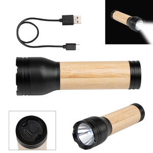 Bamboo Rechargeable LED Flashlight - Natural With Black