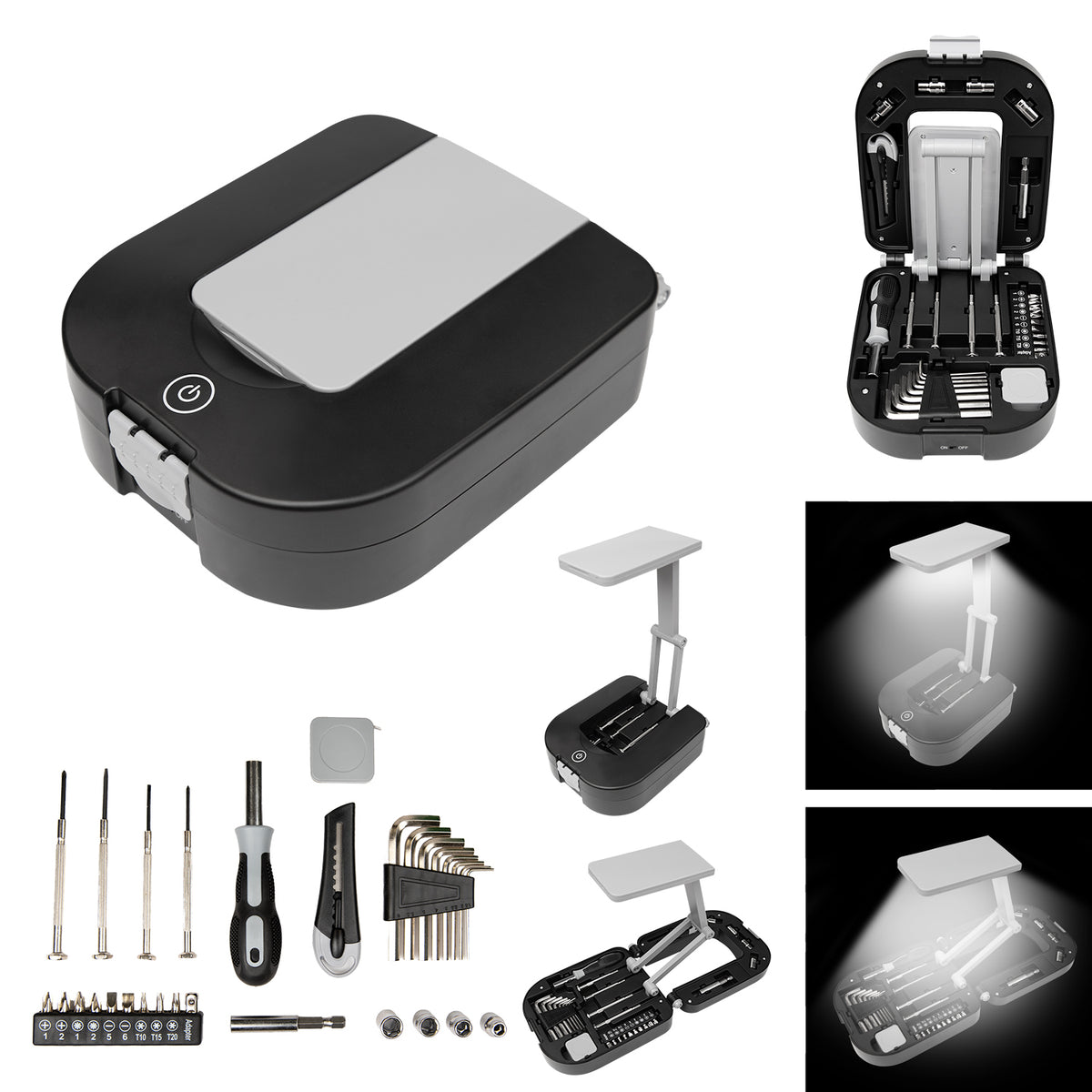 30 Piece Tool Kit With Light - Black With Gray