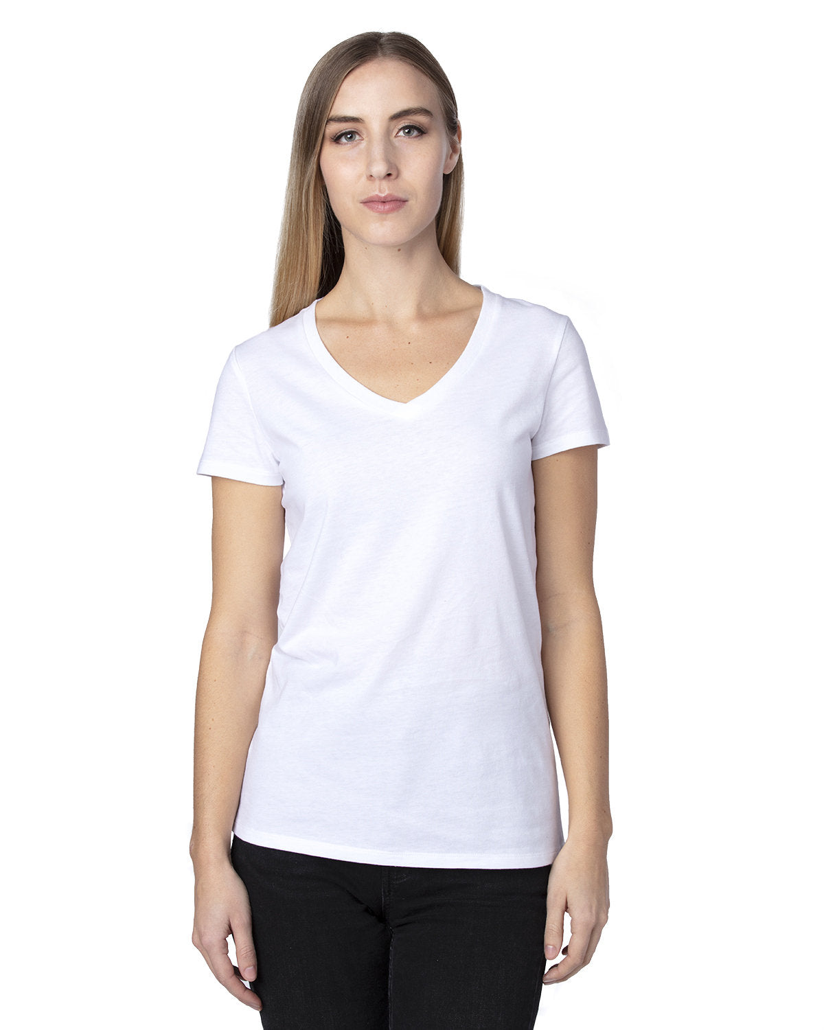 Threadfast Apparel Threadfast Ladies' Ultimate CVC V-Neck T-Shirt - White