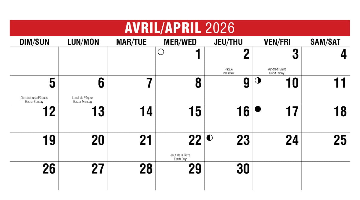 Scenes of Canada French English 2026 Promotional Desk Calendar