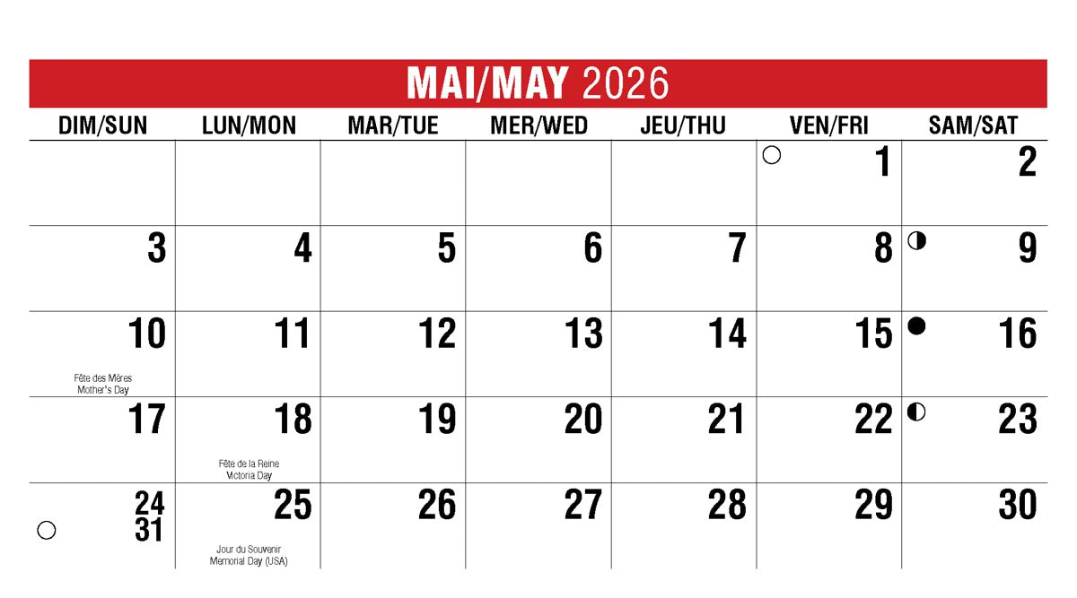 Scenes of Canada French English 2026 Promotional Desk Calendar