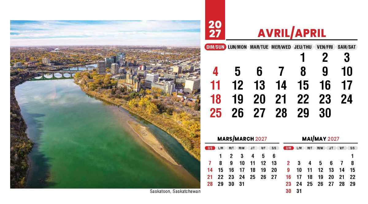 Scenes of Canada French English 2027 Promotional Desk Calendar