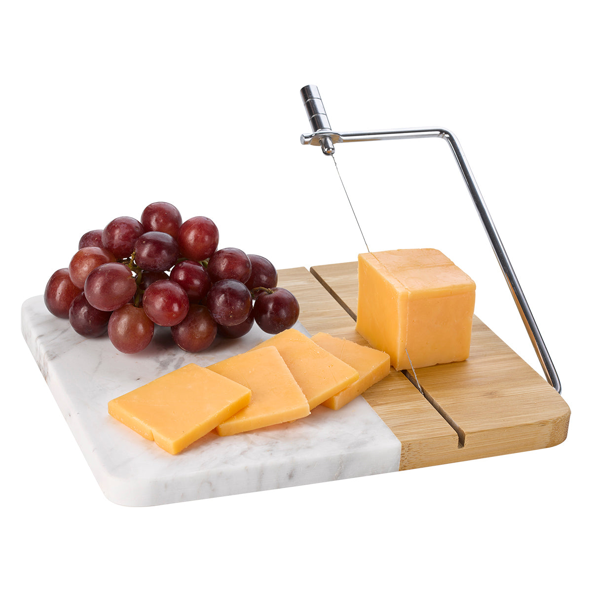 Marble and Bamboo Cheese Cutting Board With Slicer - White Marble