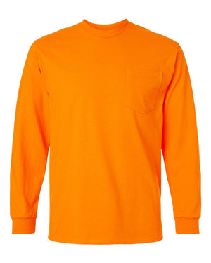 Gildan Adult Ultra Cotton® Long-Sleeve Pocket T-Shirt - Safety Orange