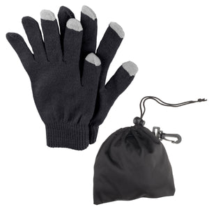 Touch Screen Gloves In Pouch - Black With Gray