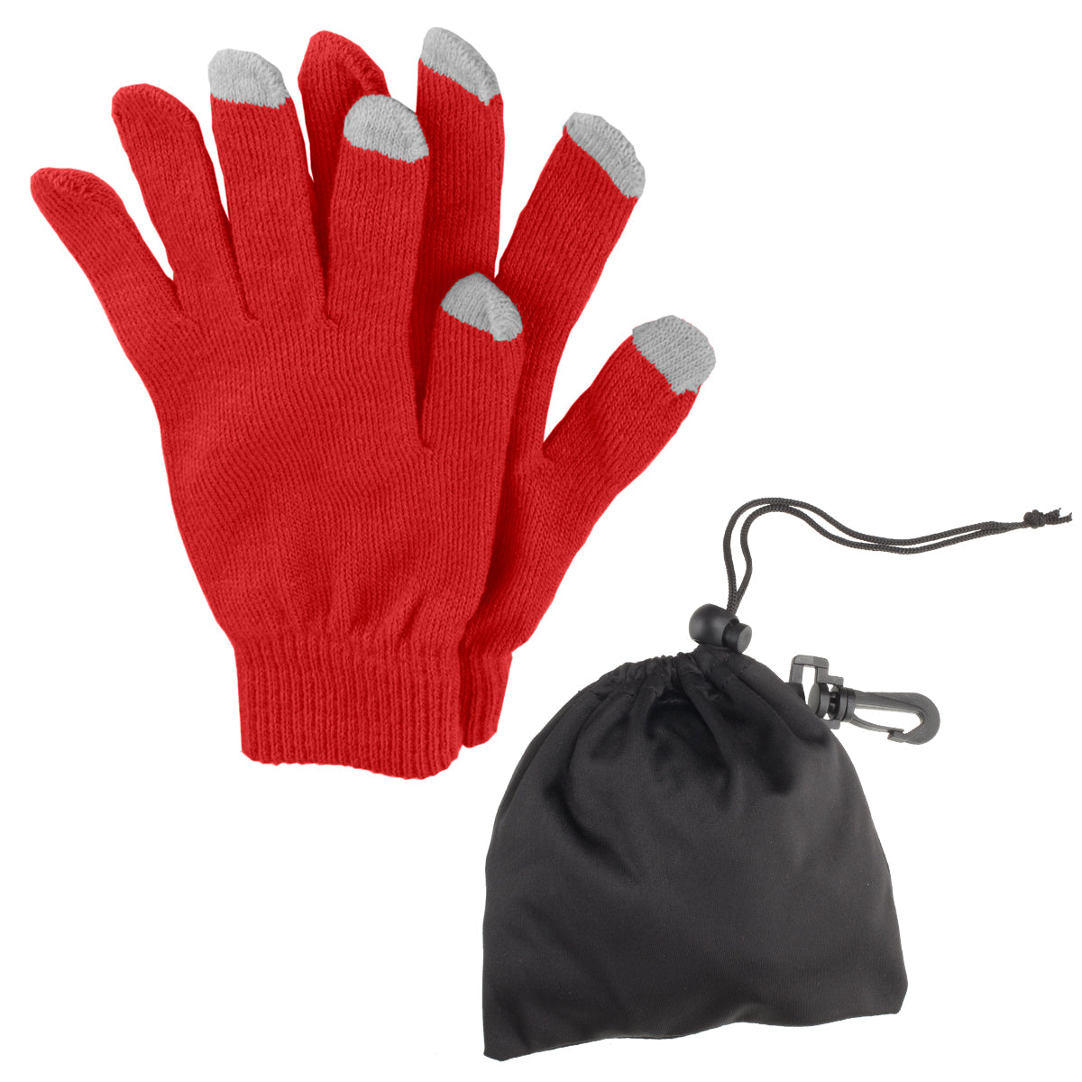 Touch Screen Gloves In Pouch - Red With Gray