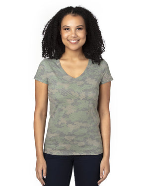 Ladies' Ultimate CVC V-Neck T-Shirt - Green Hex Camo