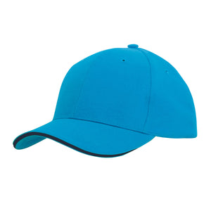 6 Panel Brush Heavy Cotton Sandwich Peak Cap - Custom Embroidered - HP4210 -