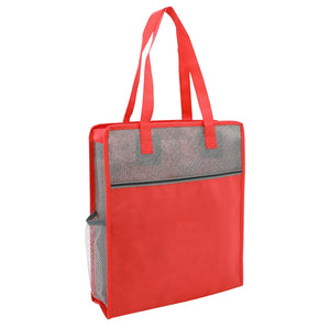 Color Basics Heathered Non-Woven Tote Bag - Red With Gray