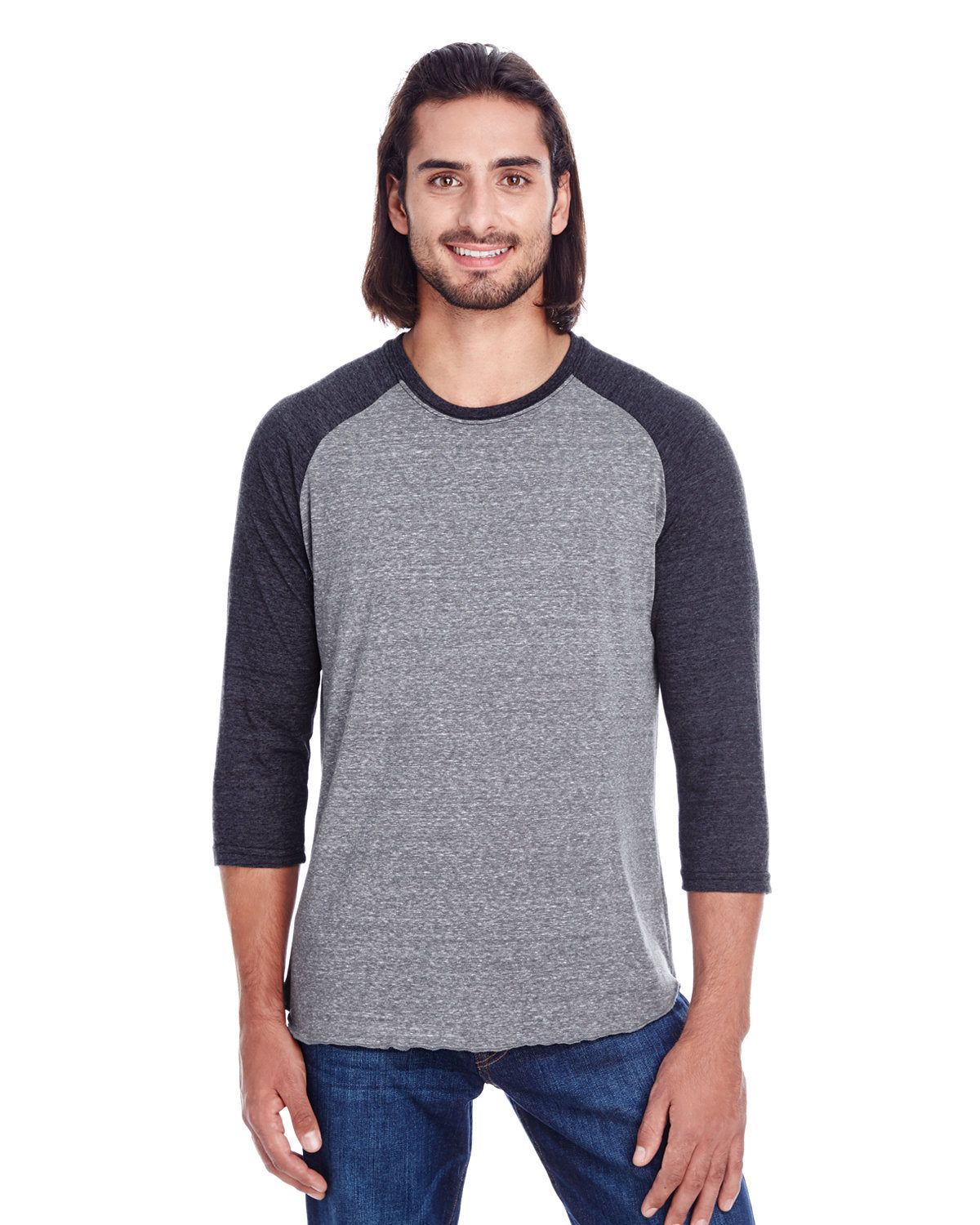 Threadfast Unisex Triblend Three-Quarter Sleeve Raglan - Front