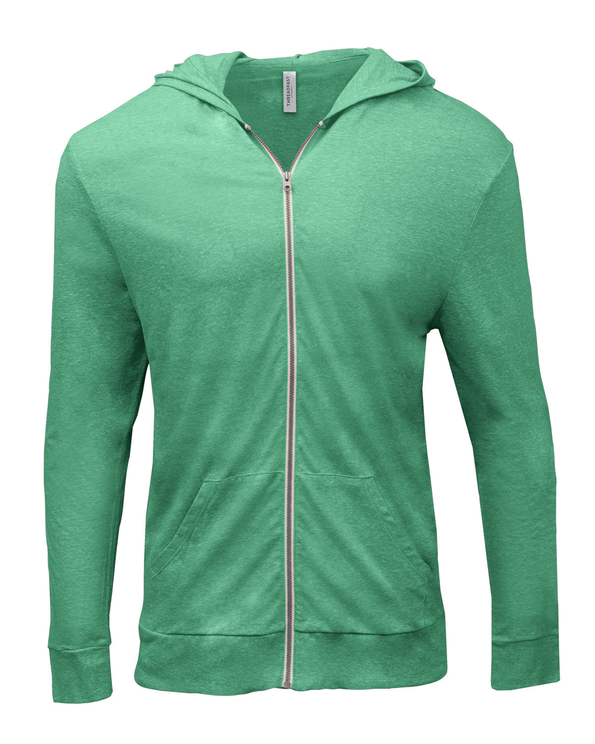 Threadfast Unisex Triblend Full-Zip Light Hoodie - Green Triblend