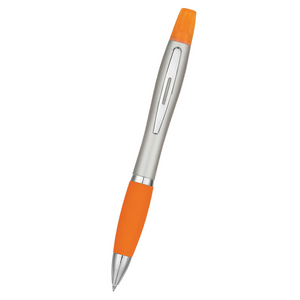 Twin-Write Pen With Highlighter - Silver With Orange