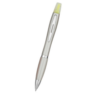 Twin-Write Pen With Highlighter - Silver With Silver