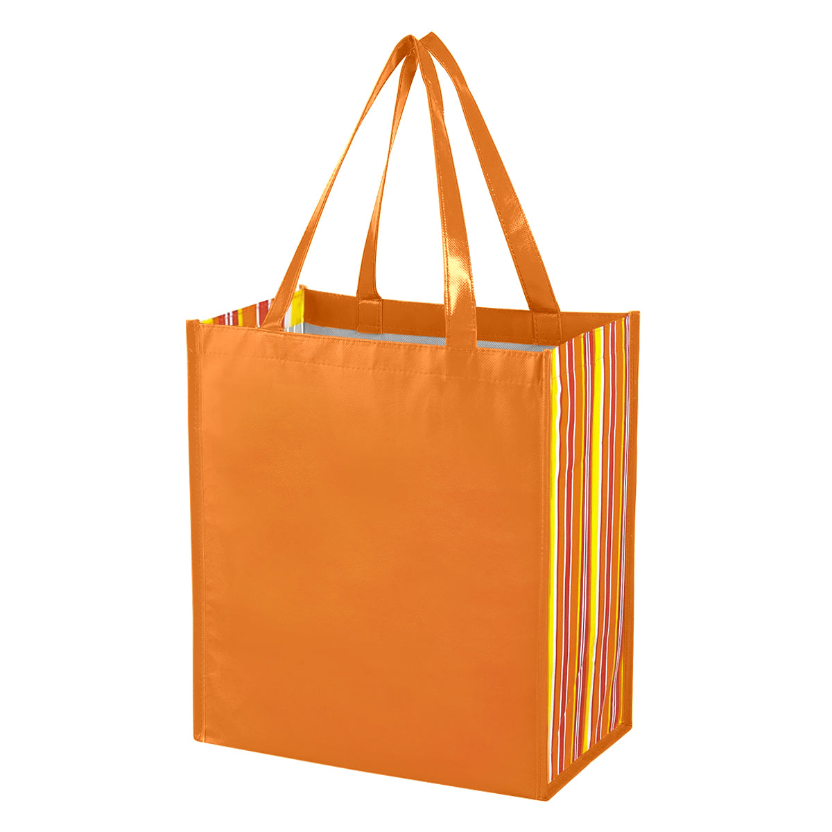 Shiny Laminated Non-Woven Tropic Shopper Tote Bag - Orange