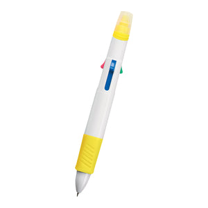 Quatro Pen With Highlighter - White With Yellow