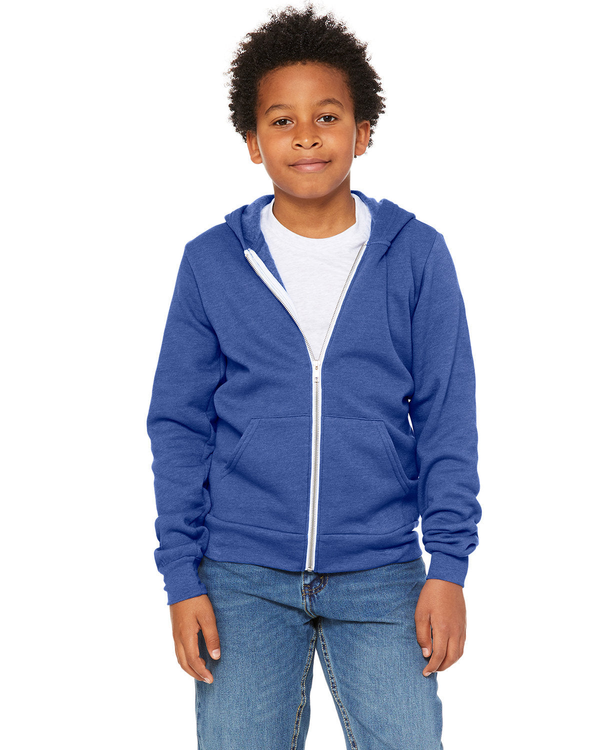 Bella + Canvas Youth Sponge Fleece Full-Zip Hooded Sweatshirt - Front