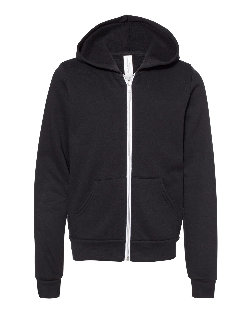 BELLA + CANVAS Youth Sponge Fleece Full-Zip Hooded Sweatshirt - Black
