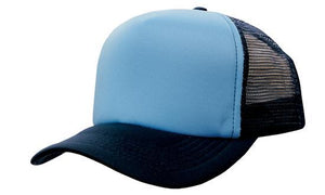 Mesh Back Baseball Cap - Sky Blue With Navy