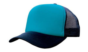 Mesh Back Baseball Cap - Cyan With Navy