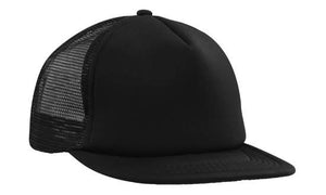 5 Panel Mesh Back Cap with Flat Peak - Black