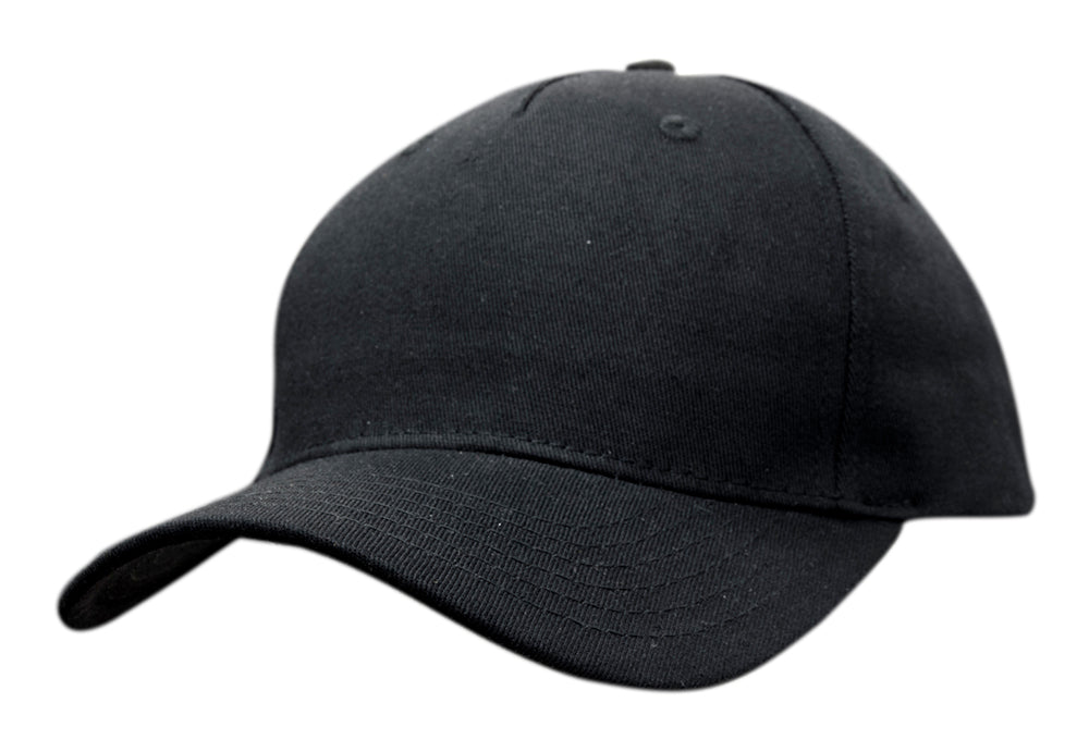 5 Panel Cotton Twill Cap - Black