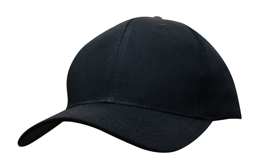 6 Panel Cotton Twill Cap - Black