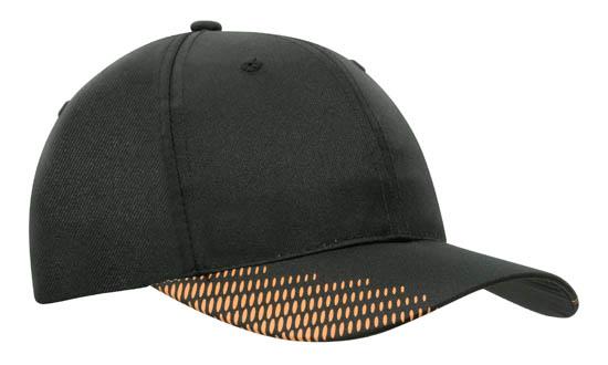 6 Panel Breathe P-Twill with Peak Print Cap - Black With Orange