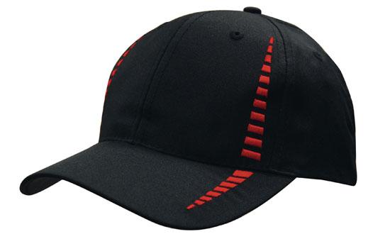 6 Panel Cap Breathable P-Twill Emb Checks - Black With Red
