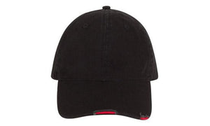 6 Panel Chino Cap with Distressed Peak - Black With Red