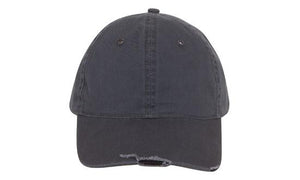 6 Panel Chino Cap with Distressed Peak - Charcoal With Black