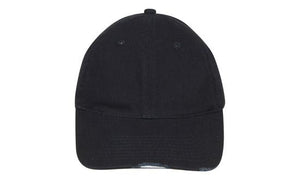 6 Panel Chino Cap with Distressed Peak - Navy With White