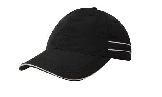 Microfibre Sports Cap Piping-Sand - Black With White