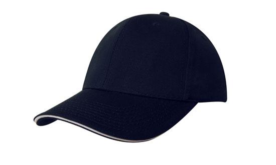6 Panel Chino Twill Cap with Sandwich - Navy With White