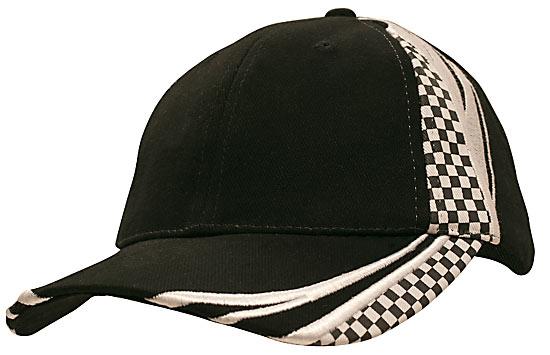 6 Panel Checks & Embroidery Cap - Black With White