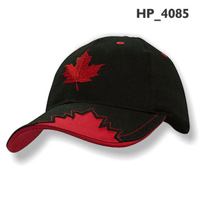 6 Panel Brushed Cotton Cap with Maple Leaf On Peak
