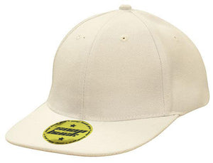 6 Panel American Twill Flat Peak Cap - White