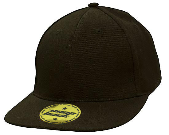 6 Panel American Twill Flat Peak Cap - Black