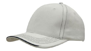 6 Panel BHC Cap with Contrast Sts & Sandwich - White With Navy