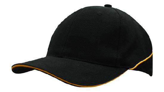 6 Panel BHC Cap Sandwich & Crown Piping - Black With Gold