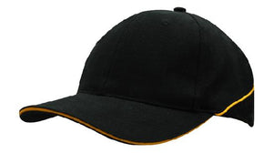 6 Panel BHC Cap Sandwich & Crown Piping - Black With Gold