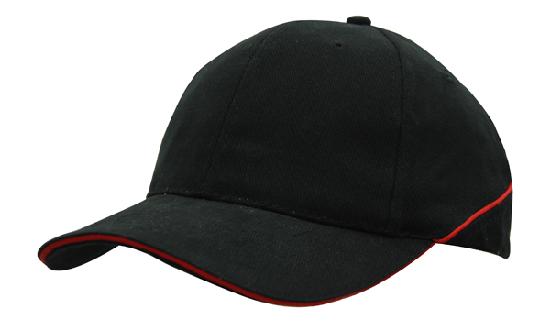 6 Panel BHC Cap Sandwich & Crown Piping - Black With Red