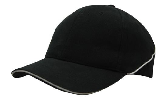 6 Panel BHC Cap Sandwich & Crown Piping - Black With White