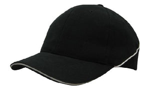 6 Panel BHC Cap Sandwich & Crown Piping - Black With White